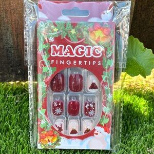 Magic Fingertips Holiday Press-On Nails - Red with White Accents